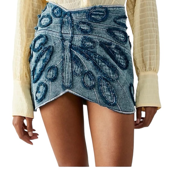 Free People Dresses & Skirts - Free People Daydreams Butterfly Embroidered Mini Denim Skirt | High Rise Size M